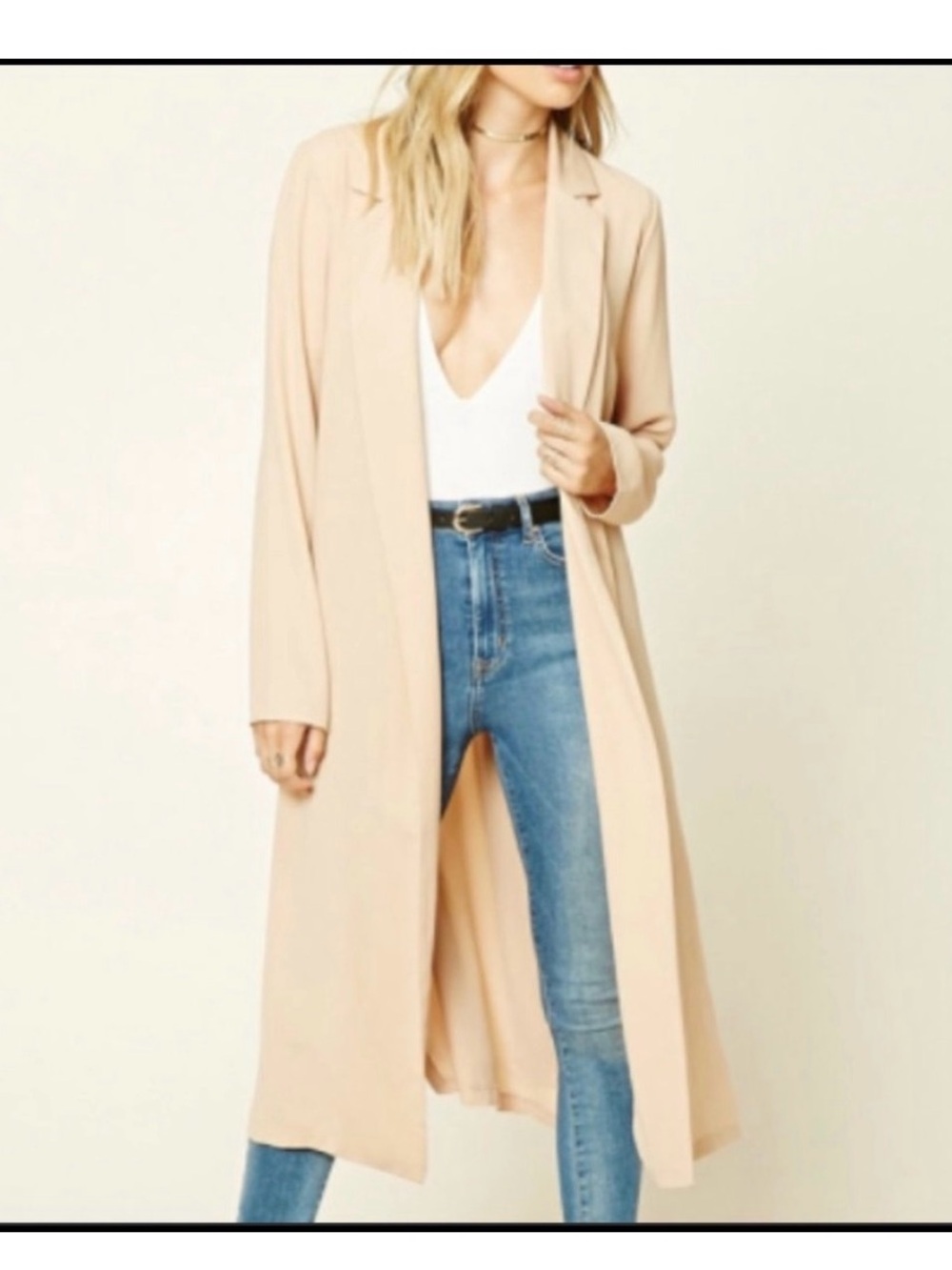 Forever 21 Long Duster Coat in Light Beige